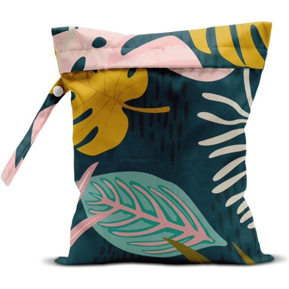 Waterproof Wet/Dry Bag for Swimsuits, Diapers, Gym Clothes - Tropical Palm Leave